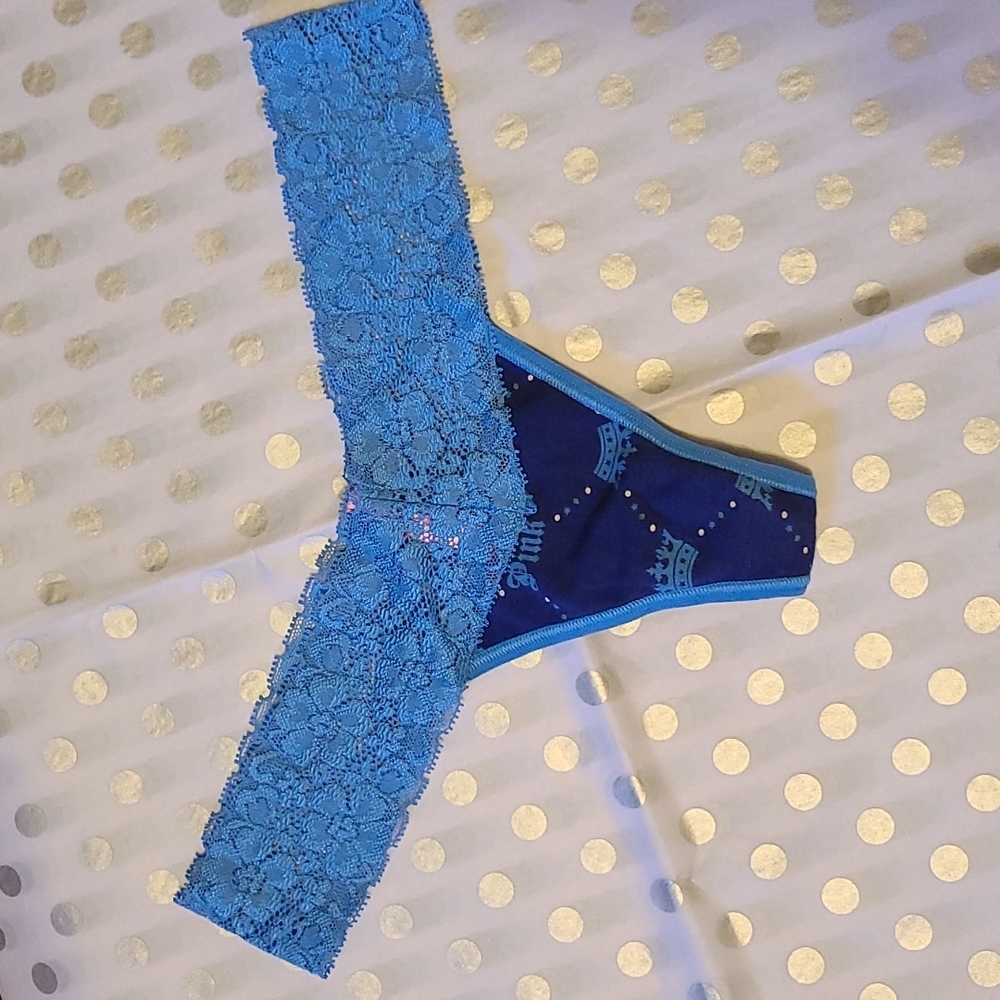 RARE VINTAGE Love Pink Victoria's Secret Pink Blue Thong Sz S